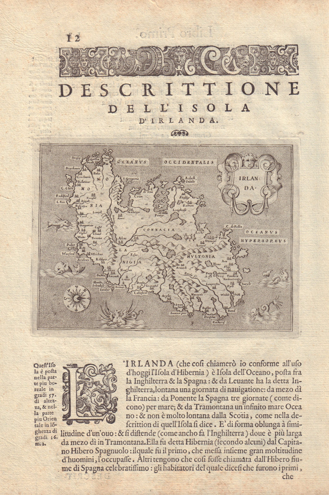 Descrittione dell' Isola d'Irlanda. PORCACCHI. Ireland 1590 old antique map